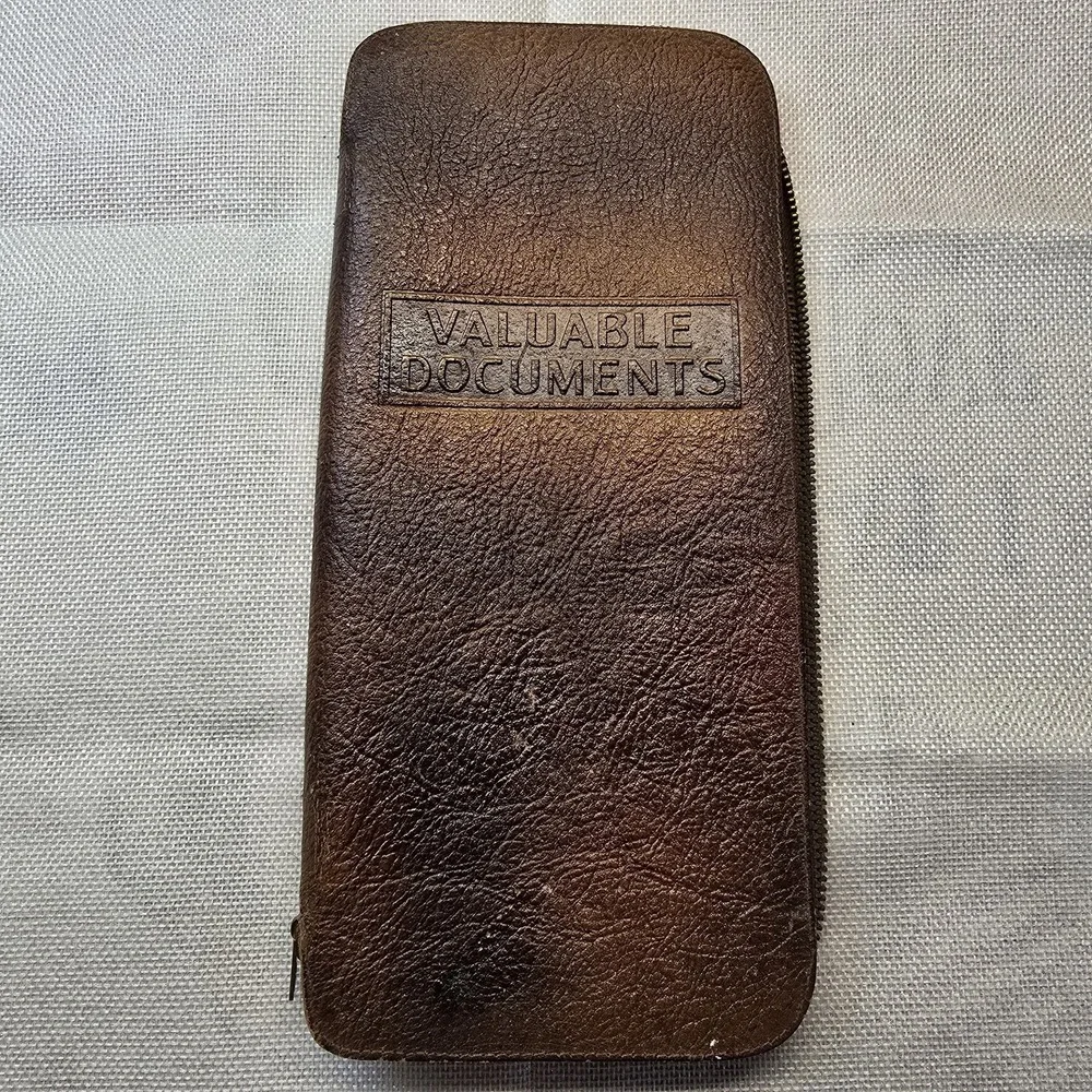 Vtg 1951 Midland‎ Co-Op Advertising Leather Valuable Documents Folder Zipper